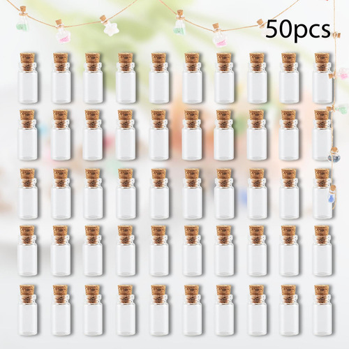 50 Uds Mini Botellas De Vidrio Con Tapones De Corcho Frascos