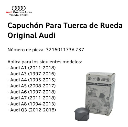 Capuchón Para Tuerca De Rueda Original Audi Gris Oscuro