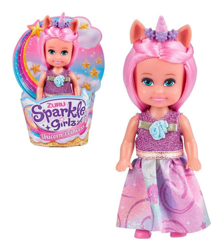 Muñeca 11 Cms Princesa Unicornio Sparkle Girlz - Rosada