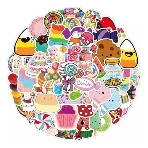 Dulces Típicos Kwaii 50 Stickers Calcomanias Pvc Vs Agua