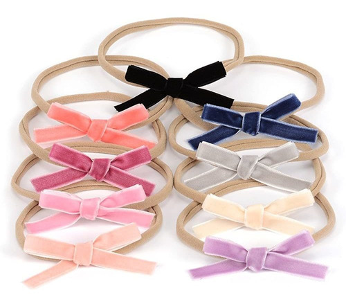 Velvet Ribbon Hair Bows Nylon Headband Handmade Mini Bow Hai