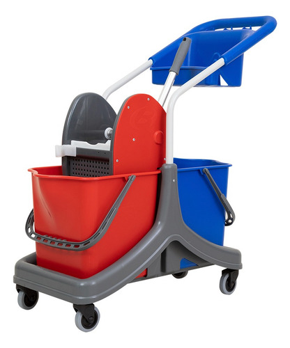 Carro De Limpieza Prensa Mopa Doble Caddy 50 Lts Rojo Y Azul