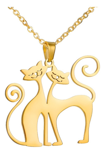 Colar Corrente Feminina Casal Gato Judith In Love Banho Ouro