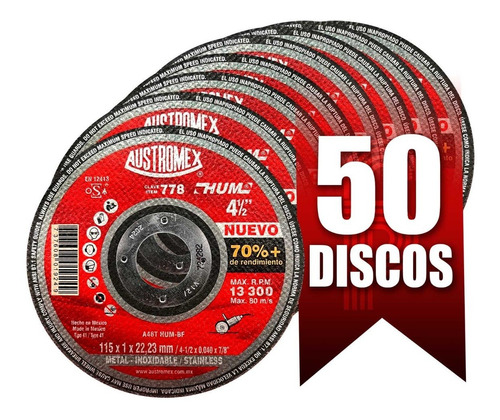 Discos De Corte Para Metal 4-1/2 PuLG Austromex 778 50 Pzs