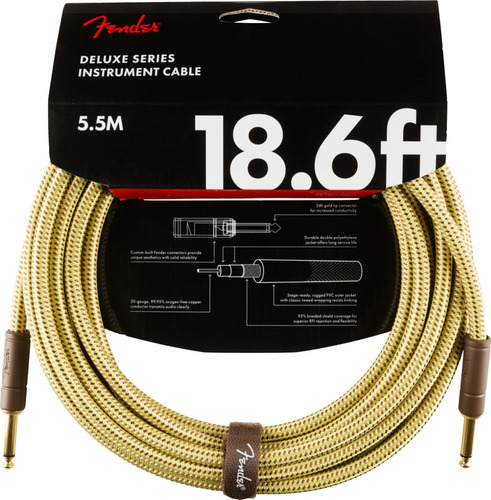 Cable Fender Deluxe 18,6ft Tweed Gold Enchap. Oro 24k 5.5mts