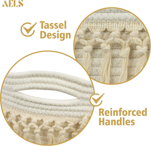 Canasta De Baño Xl Tejida 22x15 Con Asa, Marrón Y Blanco