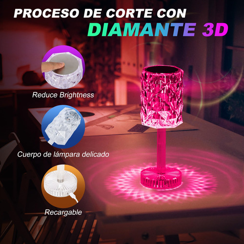 Lámpara De Mesa De Cristal Con 16 Colores Rgb Táctil
