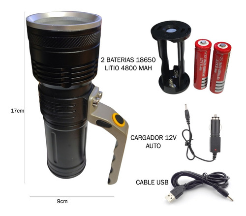Imagen 2 de 10 de Linterna Recargable Led Potente Buscahuella Reflector Led T6
