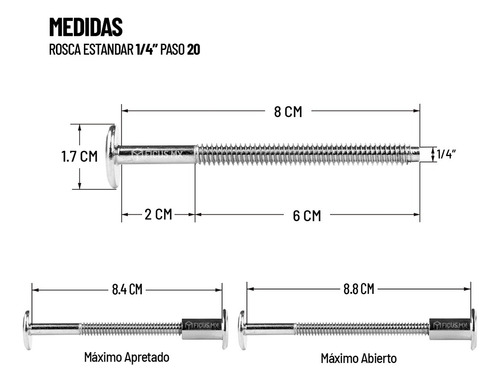 Tornillo Conector Tuerca Union Muebles 10cm X 1/4 50pzs