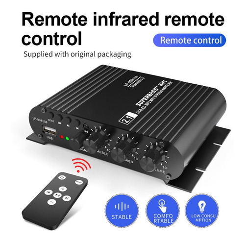 Amplificador Usb Bluetooth Super Bass Usb/tf Fm Amp 3 Canais