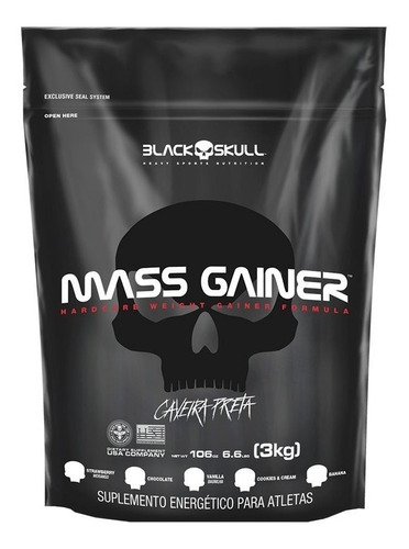 Hipercalórico Mass Gainer Refil 3kg - Black Skull Sabor Banana