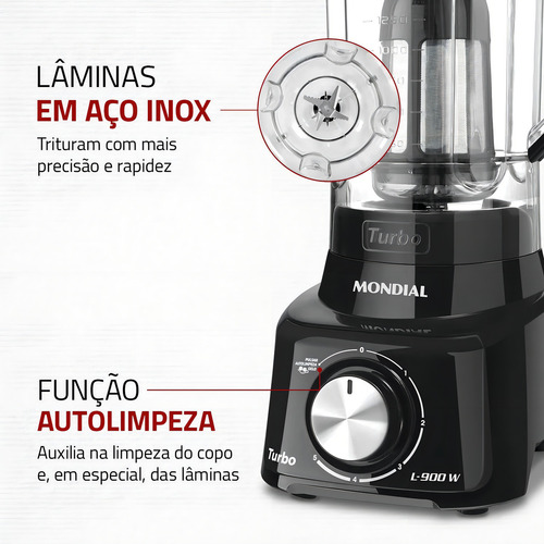 Liquidificador Mondial Turbo Full Black L-900w Preto 127v