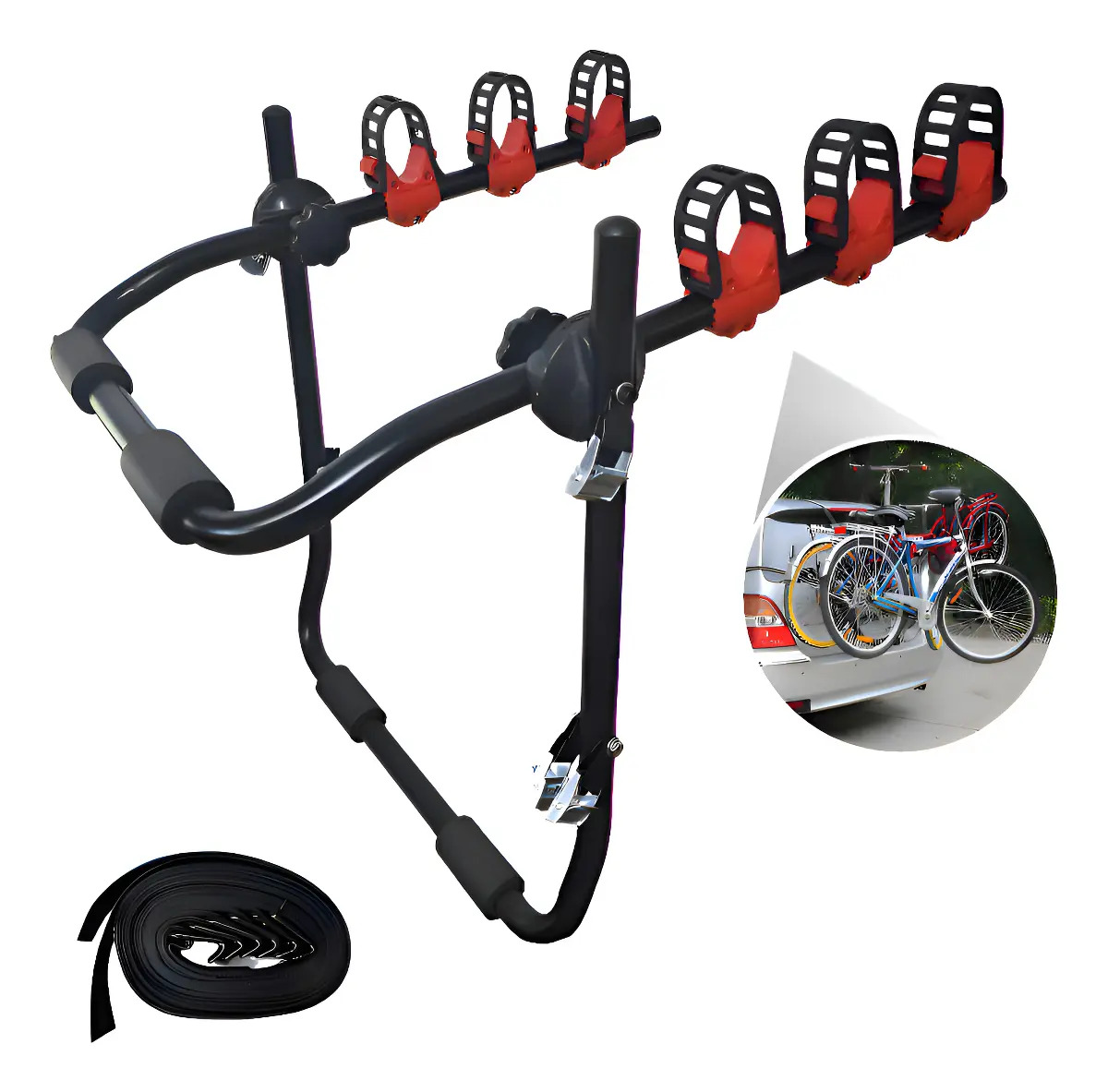 Porta 3 Bicicletas Portabicicletas Auto Coche Camioneta 60kg Color Negro Rojo
