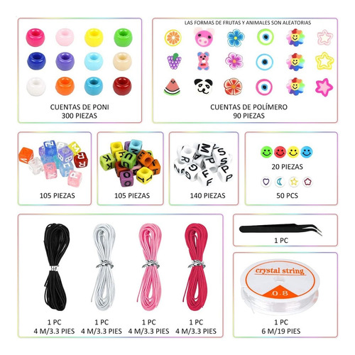 Kit De Miçangas Diy Com Pinças E Cordão Trançado