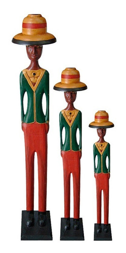 Escultura Homem Colonial 3 Peças Madeira 1 M Indonésia