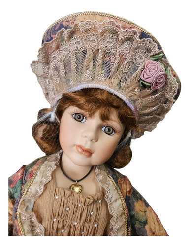 Boneca Porcela Porcelain Doll/ Mod. Sentada No Banco/tam. G