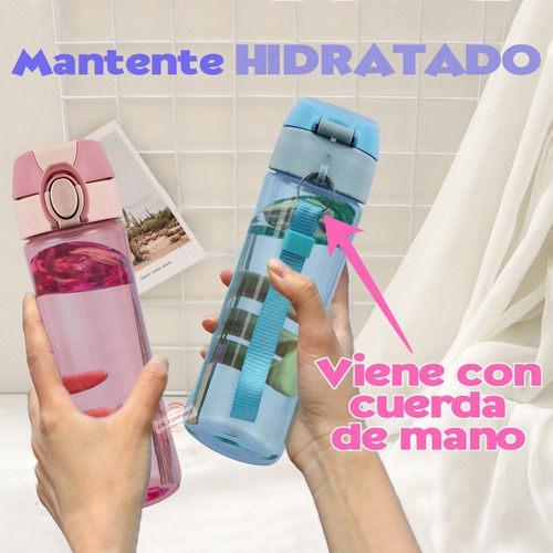 Imagen 5 de 8 de Botella De Agua Deportiva 600 Ml Antiderrame Con Jareta 9256