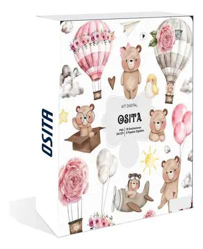 comprar Kit Cliparts Y Fondos Osita Acuarela Ositas Imprimibles #641
