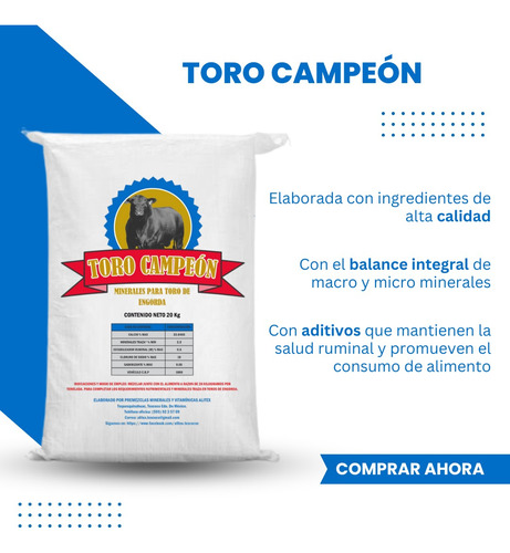 Sal Mineral Toro Campeón Ganado De Engorda Alitex 20 Kg