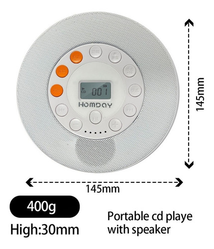 Reproductor De Cd Discman Recargable Con Bocina Usb Mp3 Par