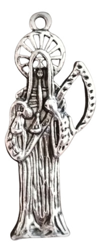 Santa Muerte Dije 5 Cms Plateada Dorada Acero Doble Vista