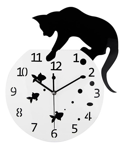 Timelike Fishbowl - Reloj De Pared Con Diseño De Gato Y Ga.