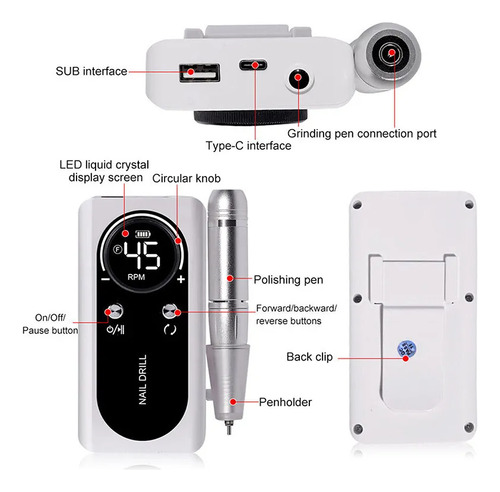 Micromotor Portátil De 45000 Rpm 5v Para Podologia/manicure/