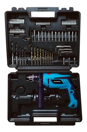 Imagen 2 de 2 de Taladro percutor atornillador eléctrico de 13mm Gamma G1904K 710W + accesorios con maletín de transporte 220V 50Hz