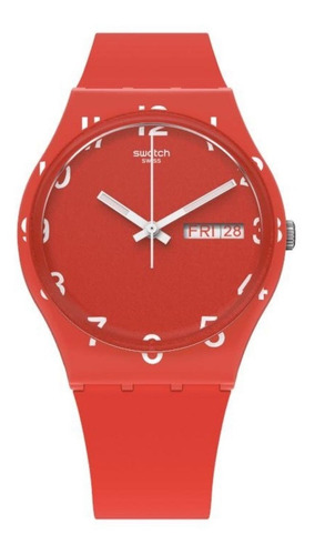 Reloj Swatch Unisex Monthly Drops Over Red Gr713 Color De La Malla Rojo Color Del Bisel Rojo / Blanco Color Del Fondo Rojo / Blanco