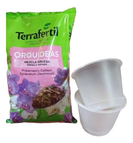 Sustrato Para Orquídeas + 2 Macetas Transparentes 