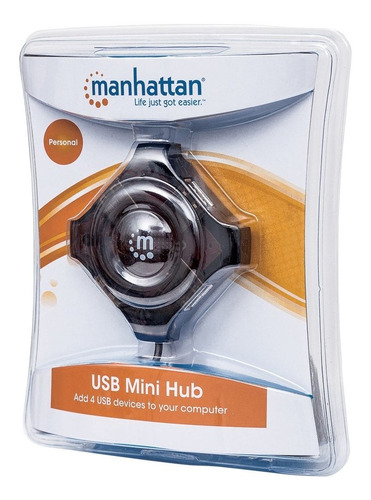 Mini Hub 4 Puertos Usb 162272 Negro Pc O Notebook Manhattan