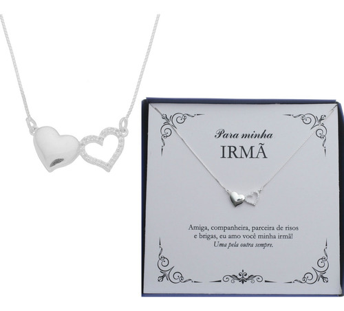 Kit 2 Colares Feminino Presente Irmãs Cordão Prata 925 Cor Prateado