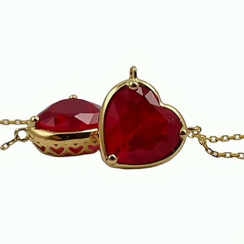Imagen 3 de 7 de Oferta! Cadena De Oro 18k Sólido Corazón De Rubí