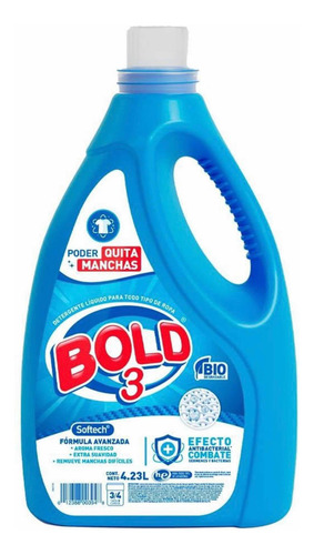 3x Detergente Líquido Ropa Telas Bold 3 Quita Manchas 4.23 L