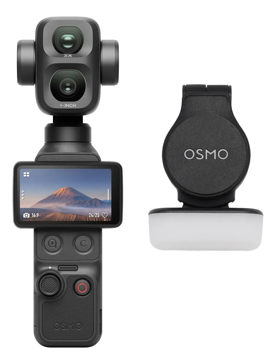 DJI Osmo Pocket 4P Estándar Combo , cámara para vlogs 4K de doble objetivo, zoom óptico de 3×, zoom de hasta 12×, 4K/240 fps, rango dinámico de 17 pasos, 103 GB de almac. integrado, luz de relleno