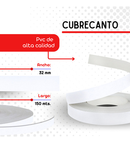 Cubre Canto Blanco Frosty 32 Mm. Pvc 1 Mm. 150 Mts.