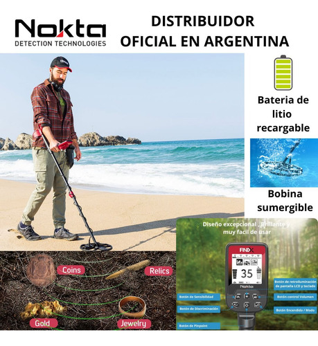 Detector Metales Nokta Findx Profesional - Mejor Precio Rojo Y Negro