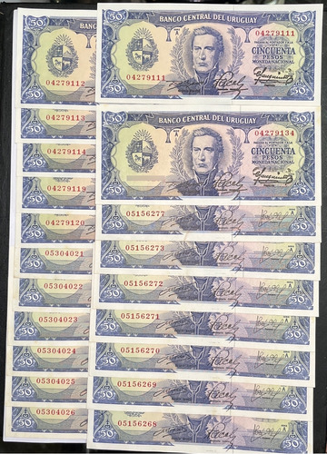 Uruguay 53 Billetes De 1963 100 Y 50 Pesos S/c Correlativos 