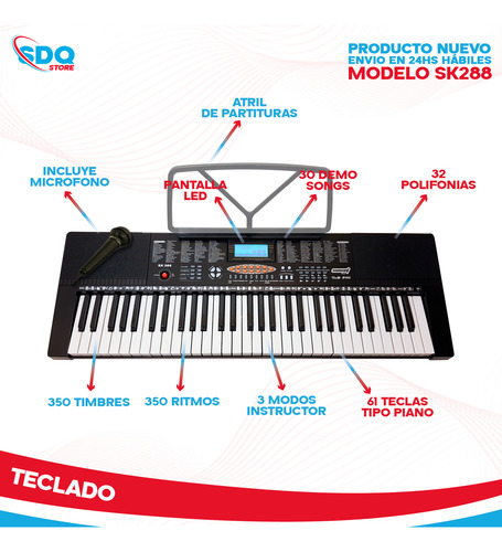 Teclado De 61 Teclas Con Microfono Pie De Teclado Y Funda