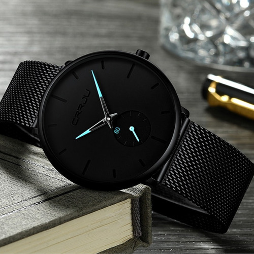 Relógio Masculino Com Pulseira Preta A Prova D'água Crrju
