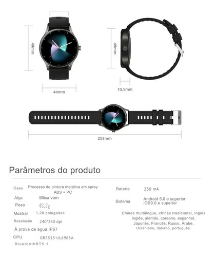 Smartwatch Feminino E Masculino Com Gps E Medidor De Pressão Preto Preto