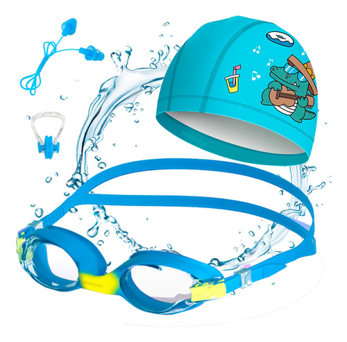 Set 4 Pza Natación Niños Lentes Antiempañe Gorra Tapon Clip