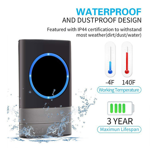 Timbre Inalámbrico A Prueba De Agua Con Luz Led