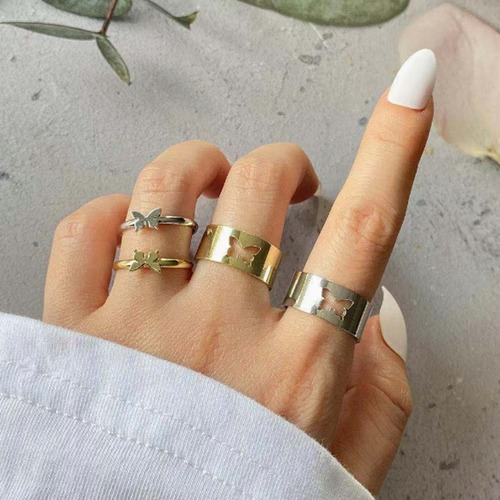Imagen 7 de 10 de 2 Anillos Ajustable De Parejas Anillos De Mariposa Amistad