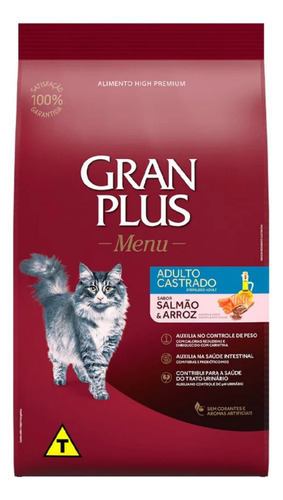 Alimento Gran Plus Castrados para gato adulto sabor salmão e arroz em saco de 10.1kg
