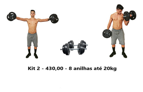 Kit Musculação 2 Barra Halter 40cm + 20kg Anilhas