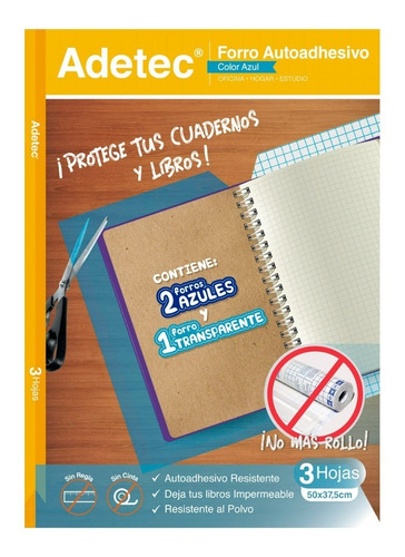 Forro Adhesivo 3 Hojas -  Libro Cuaderno 50x37 Cms Adetec