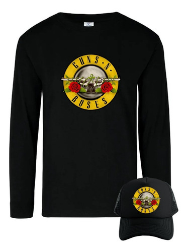 Camiseta Guns Roses Rock Manga Largaamibuso Obsequio Gorra 