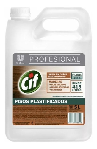 Limpiador Pisos Plastificados Profesional Cif Unilever 5 Lts