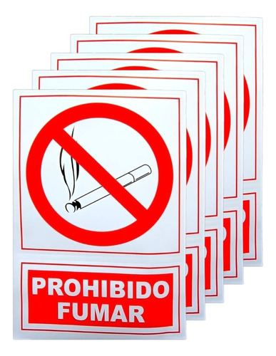 X5 Señalitica Prohibido Fumar Letrero Adhesivo 30cmx20cm